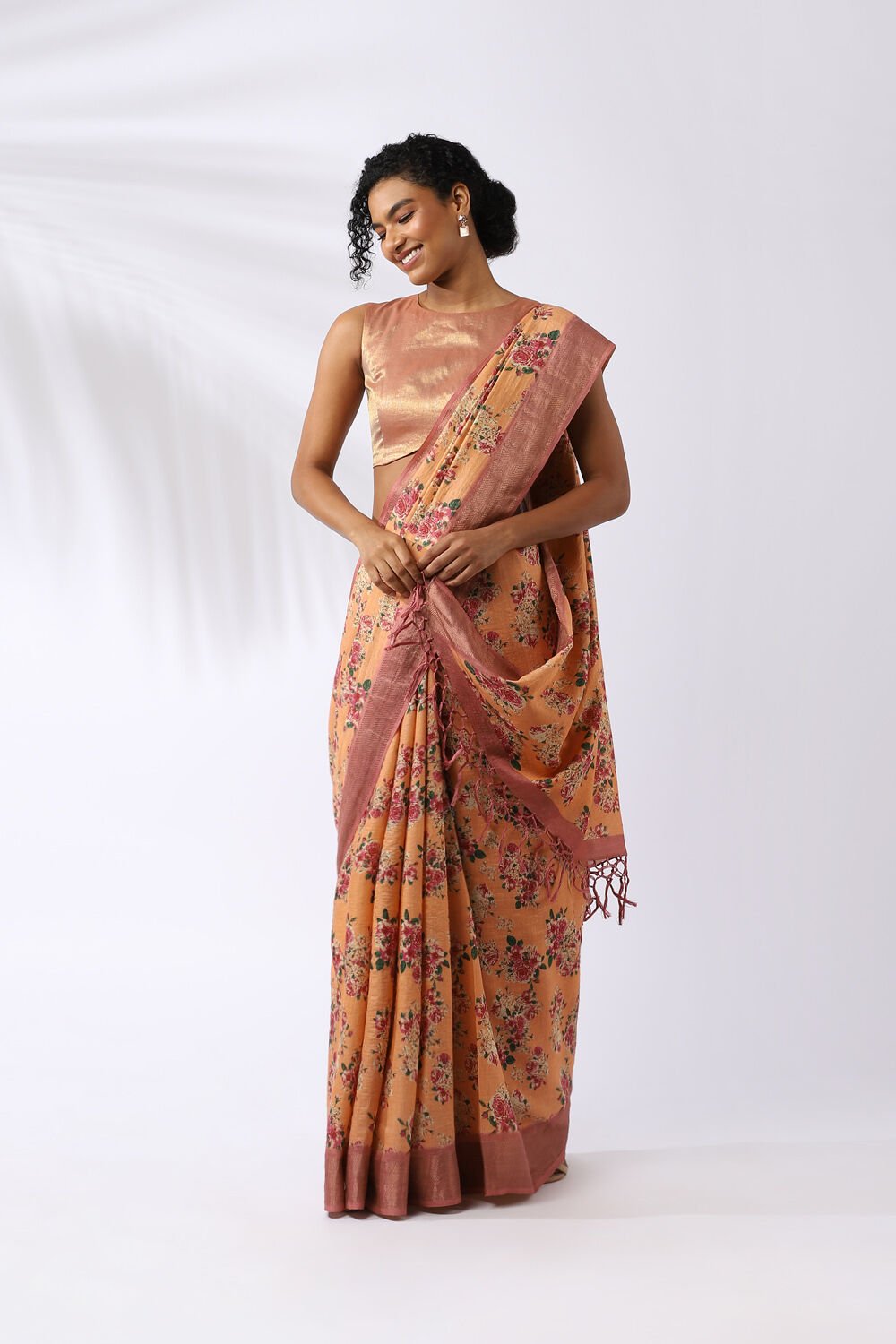 Light Orange Pure Tussar Silk Digital Printed Saree image number null