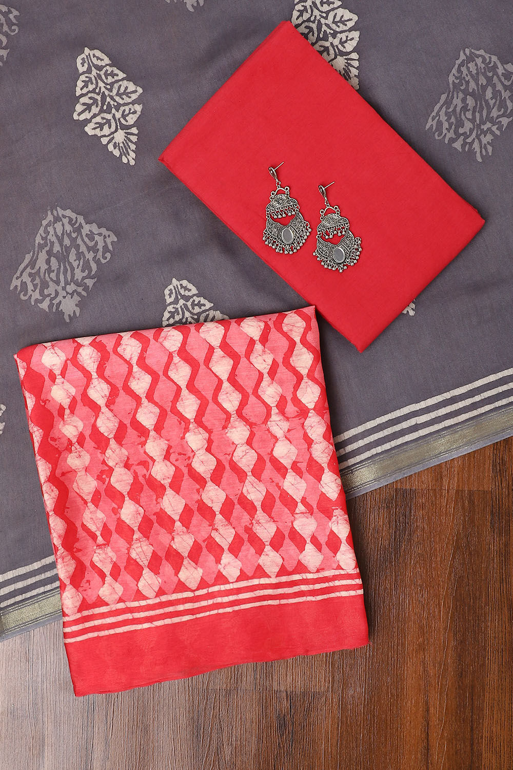 Pink Silk Cotton Printed Unstitched Suit Set image number null