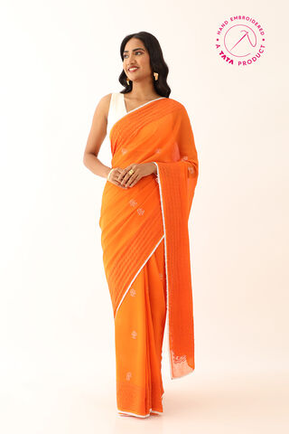 Orange Pure Silk Georgette Lucknow Chikankari Saree thumbnail image number null
