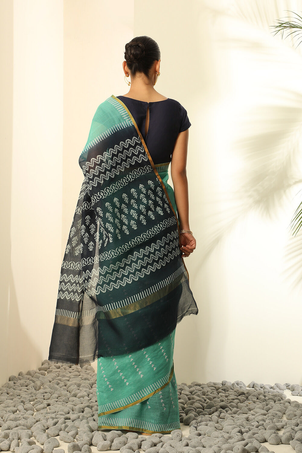 Green Pure Silk Kota Block Printed Saree image number null