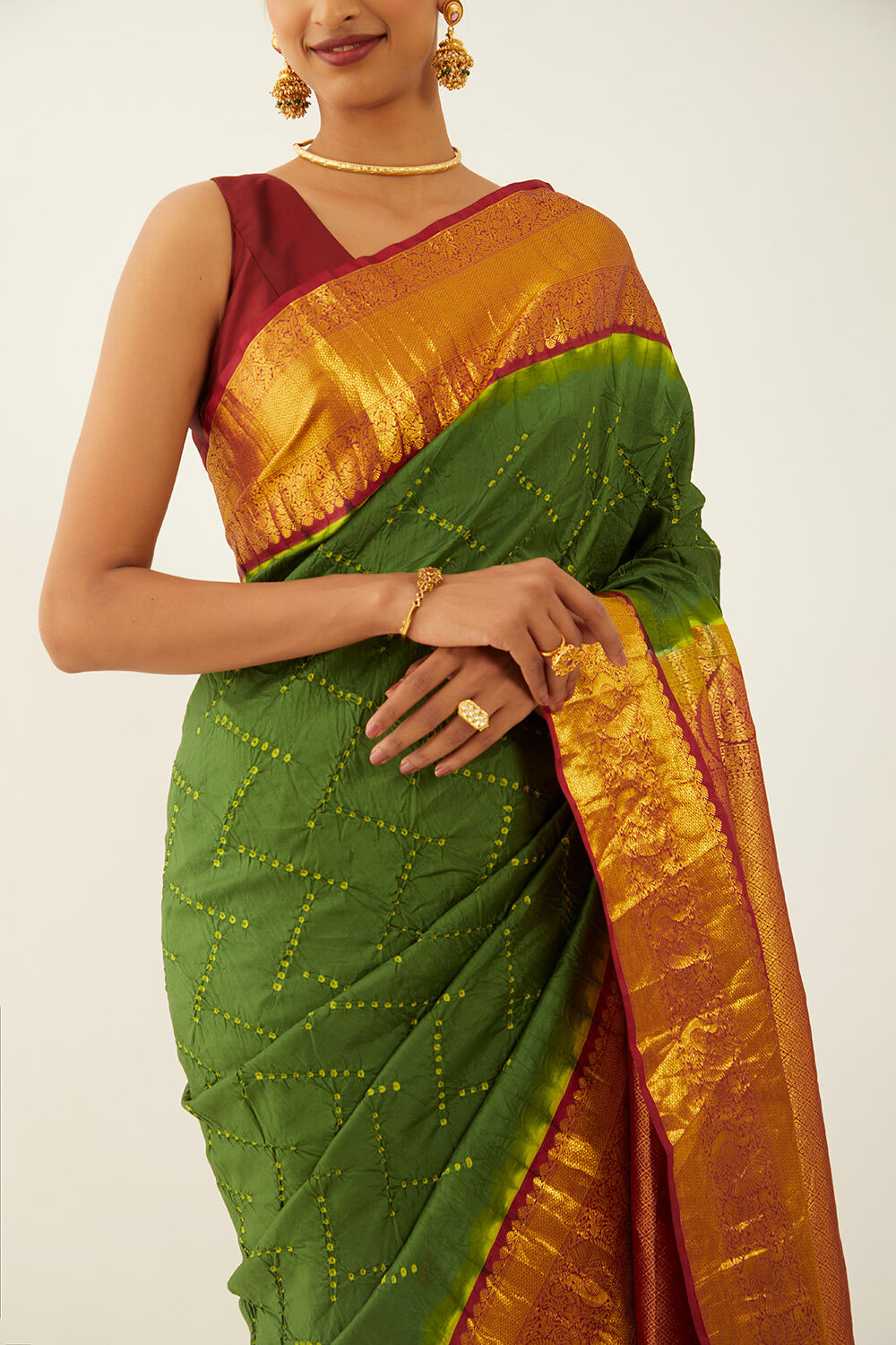 Dark Green Pure Silk Bandhani Saree Taneira Online Store