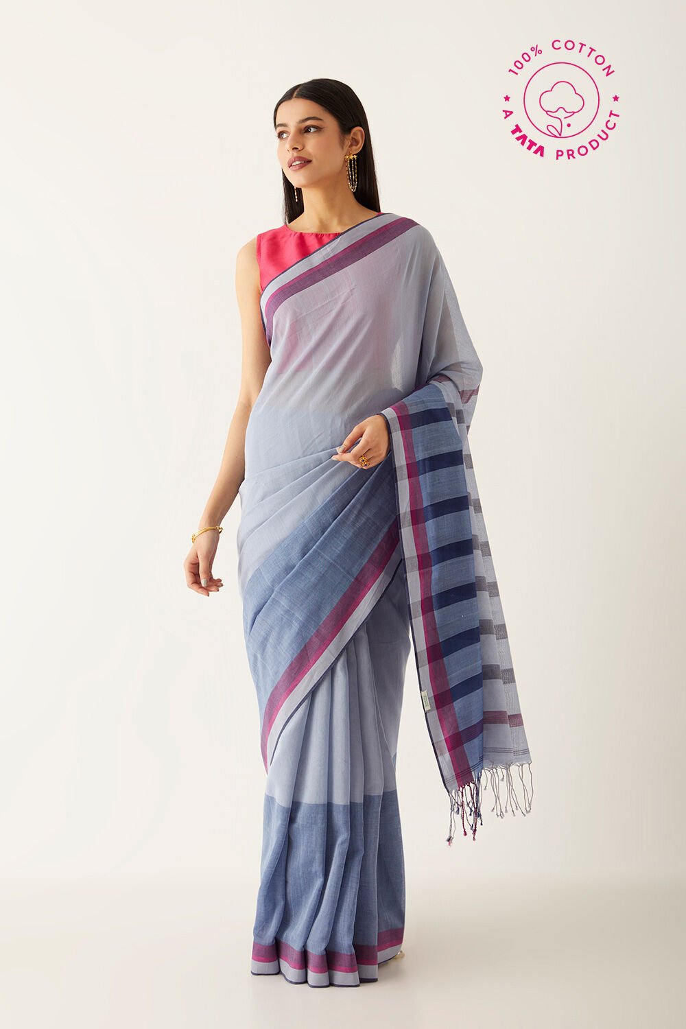 Blue Pure Cotton Bengal Saree image number null
