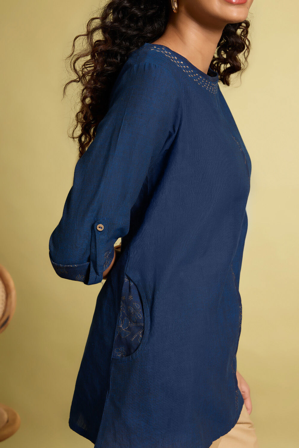 Blue Woven Pure Cotton Short Top image number null