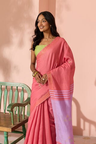 Light Red Woven Silk Viscose Bhagalpur Saree image number