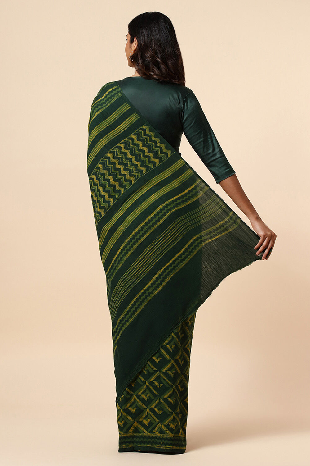 Green Pure Khadi Cotton Dabu Printed Saree image number null