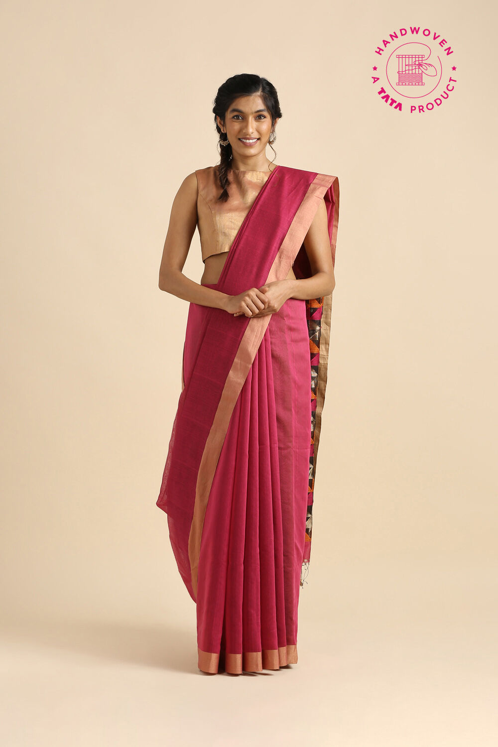 Violet Pure Silk Cotton Bengal Saree image number null