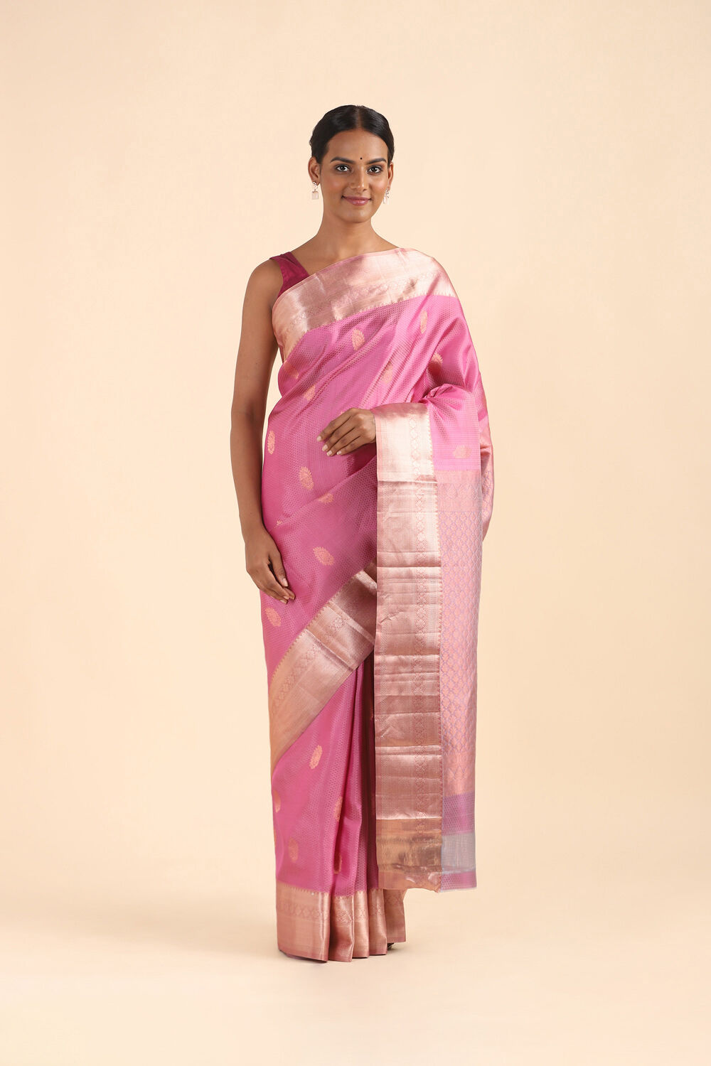 Light Pink Pure Silk Kanjivaram inspired Saree image number null