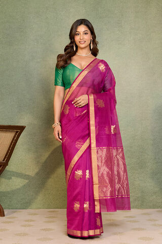 Dark Pink Woven Pure Silk Cotton Chanderi Saree thumbnail image number null