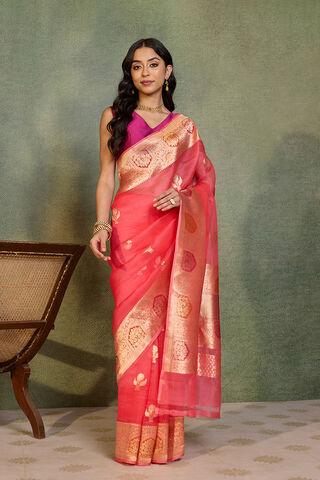Light Pink Pure Silk Organza Kadwa Banarasi Saree thumbnail image number null