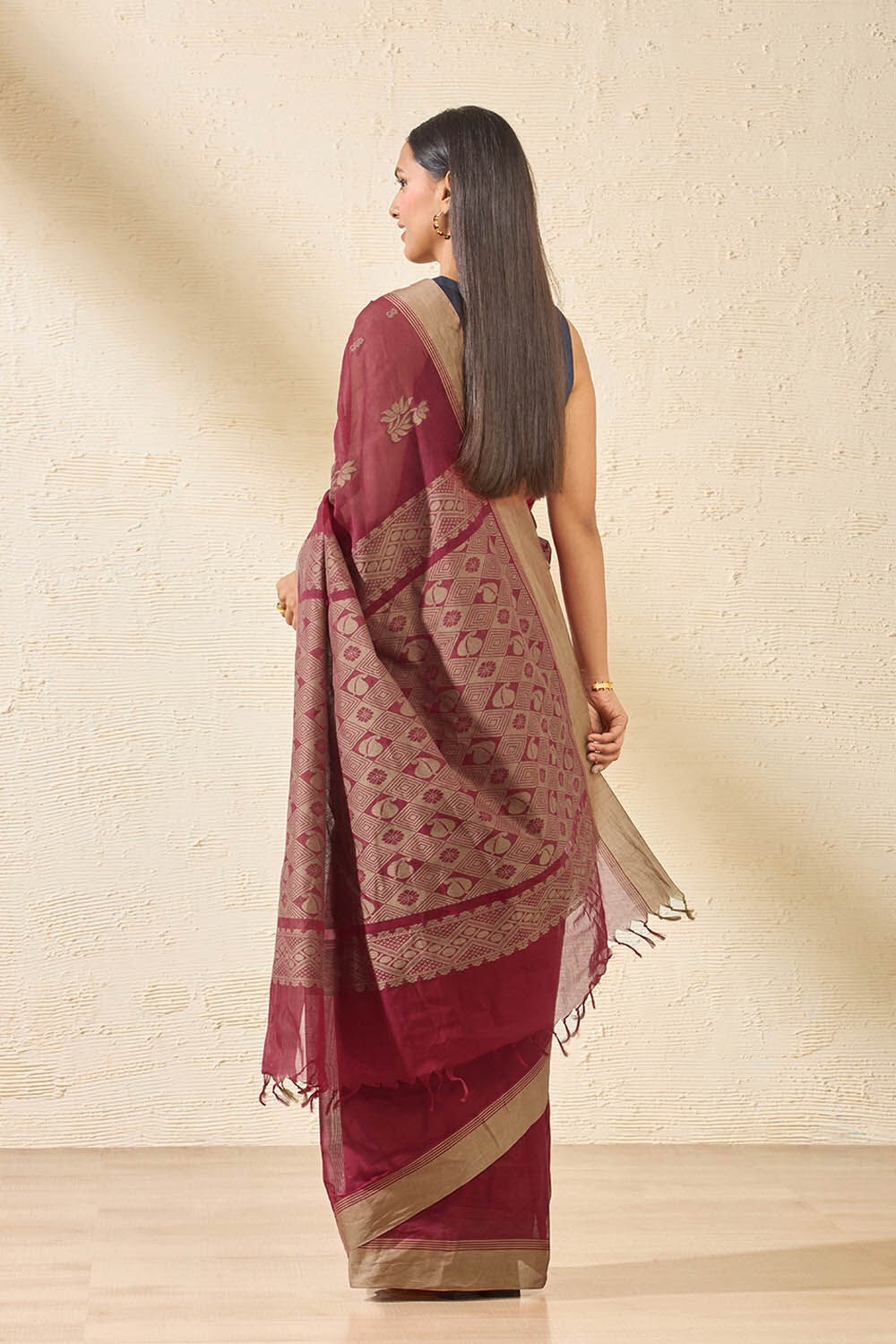 Dark Red Woven South Pure Cotton Saree image number null