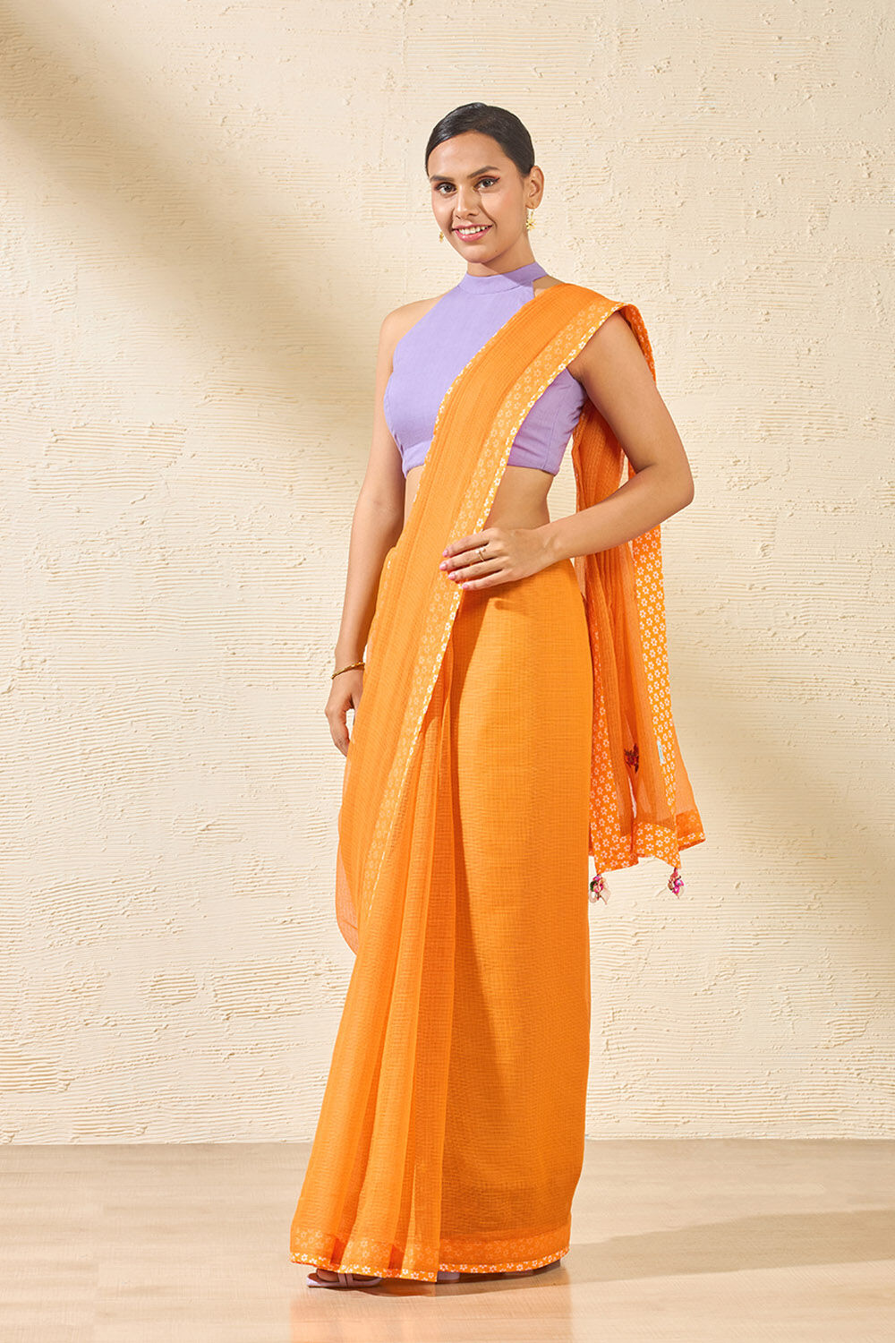 Orange Pure Kota Embroidered Saree image number null