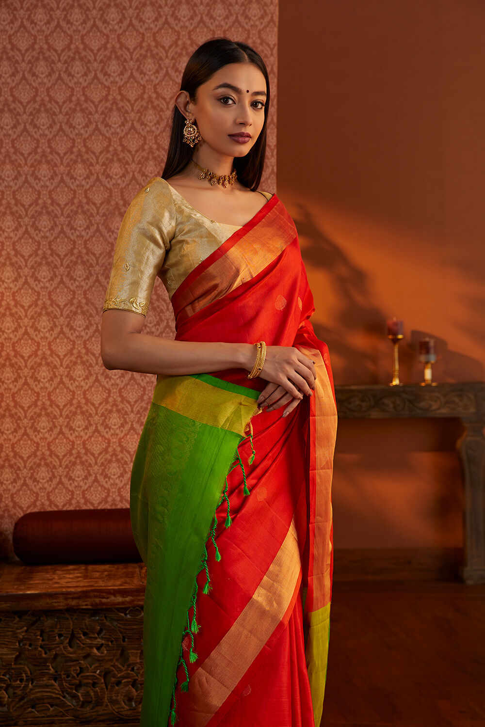 Orange South Pure Silk Woven Saree image number null