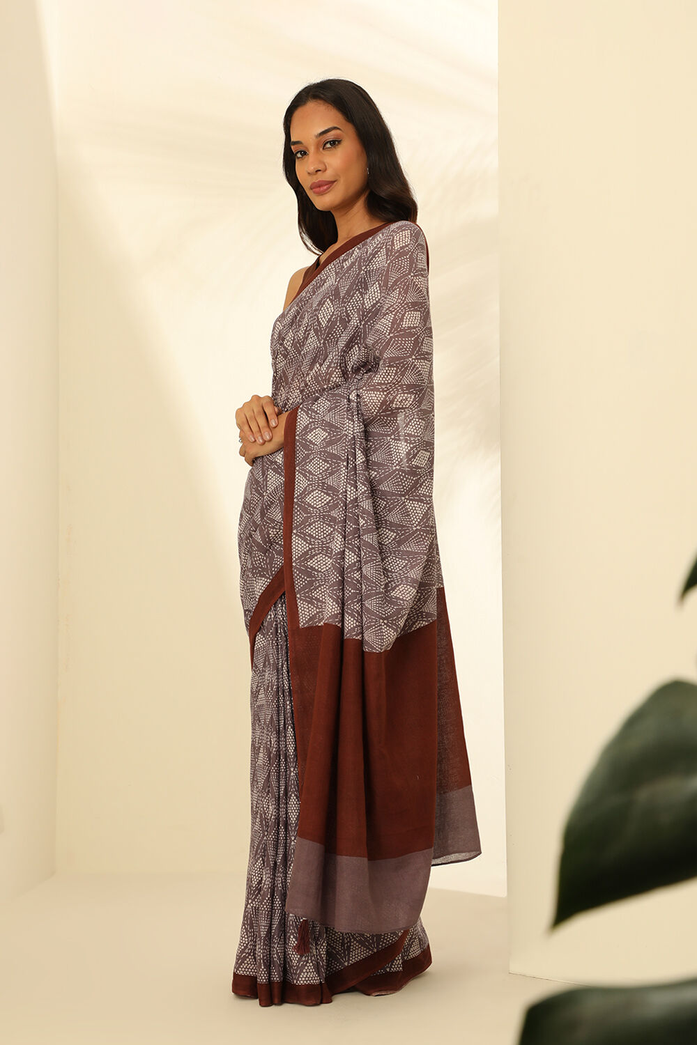 Brown Pure Cotton Mulmul Printed Saree image number null