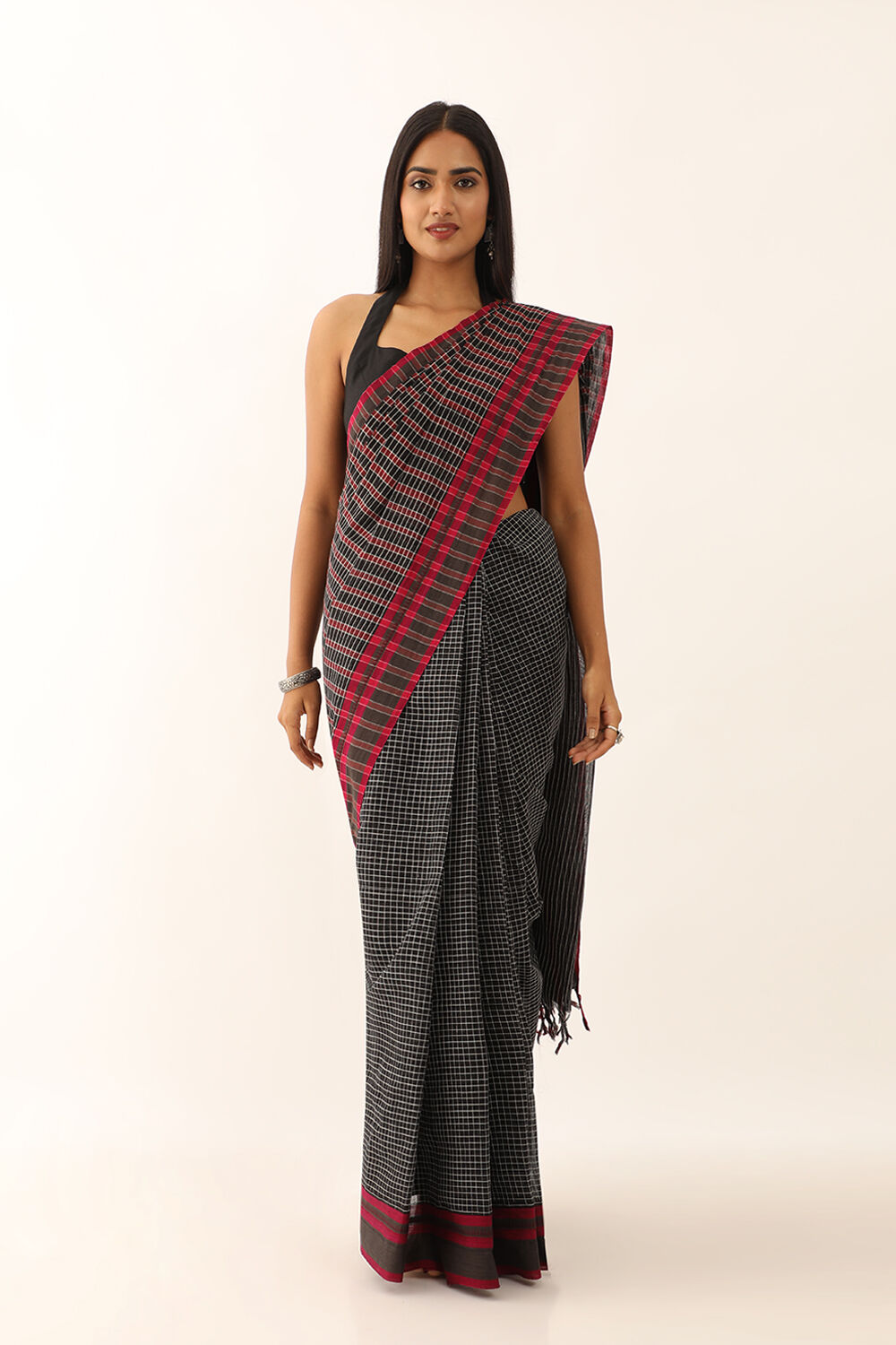 Black Pure Cotton Woven Narayanpet Saree image number null