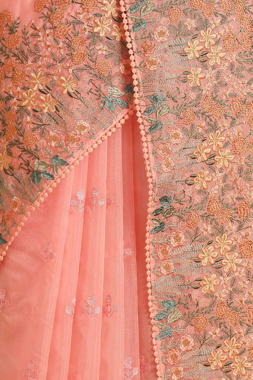 Light Pure Orange Embroidered Saree image number null