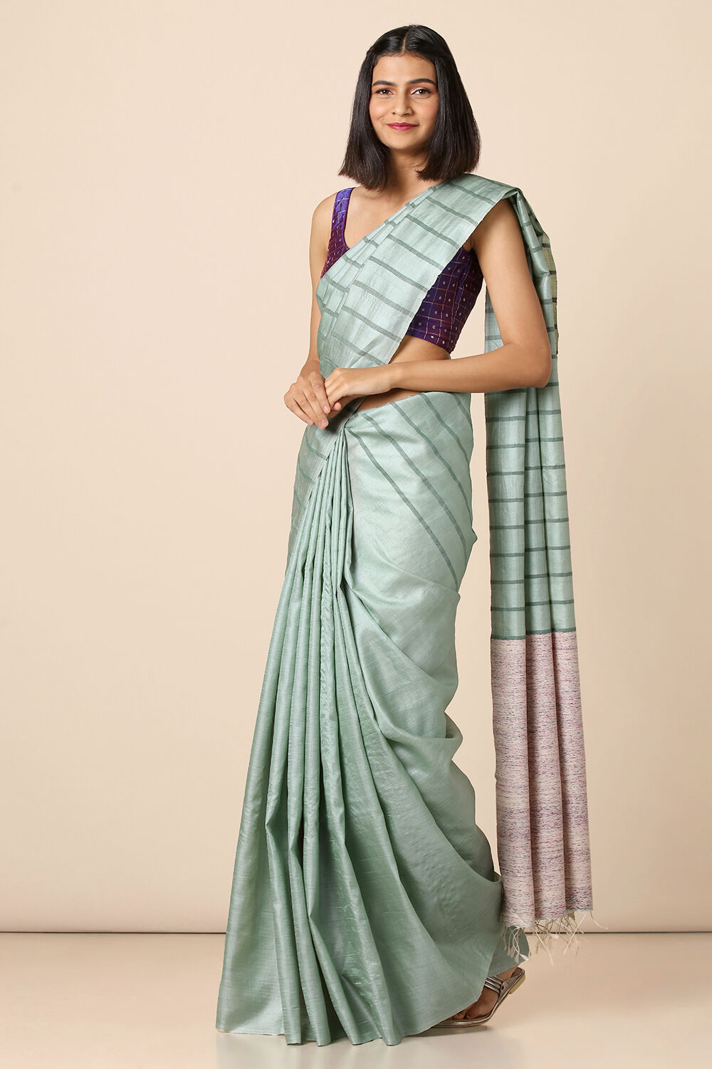 Green Pure Tussar Silk Woven Saree image number null