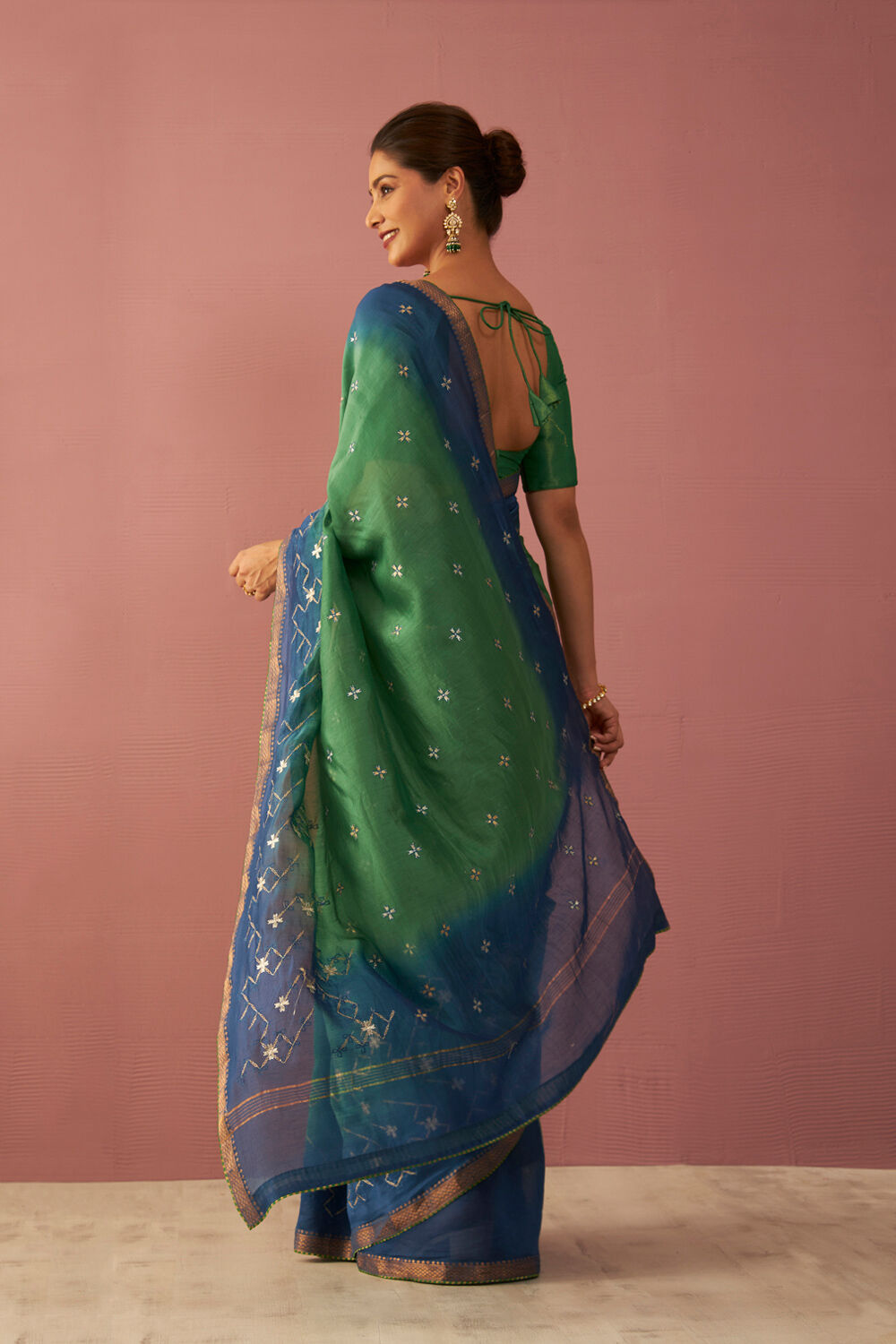 Green Pure Silk Cotton Embroidered Saree image number null