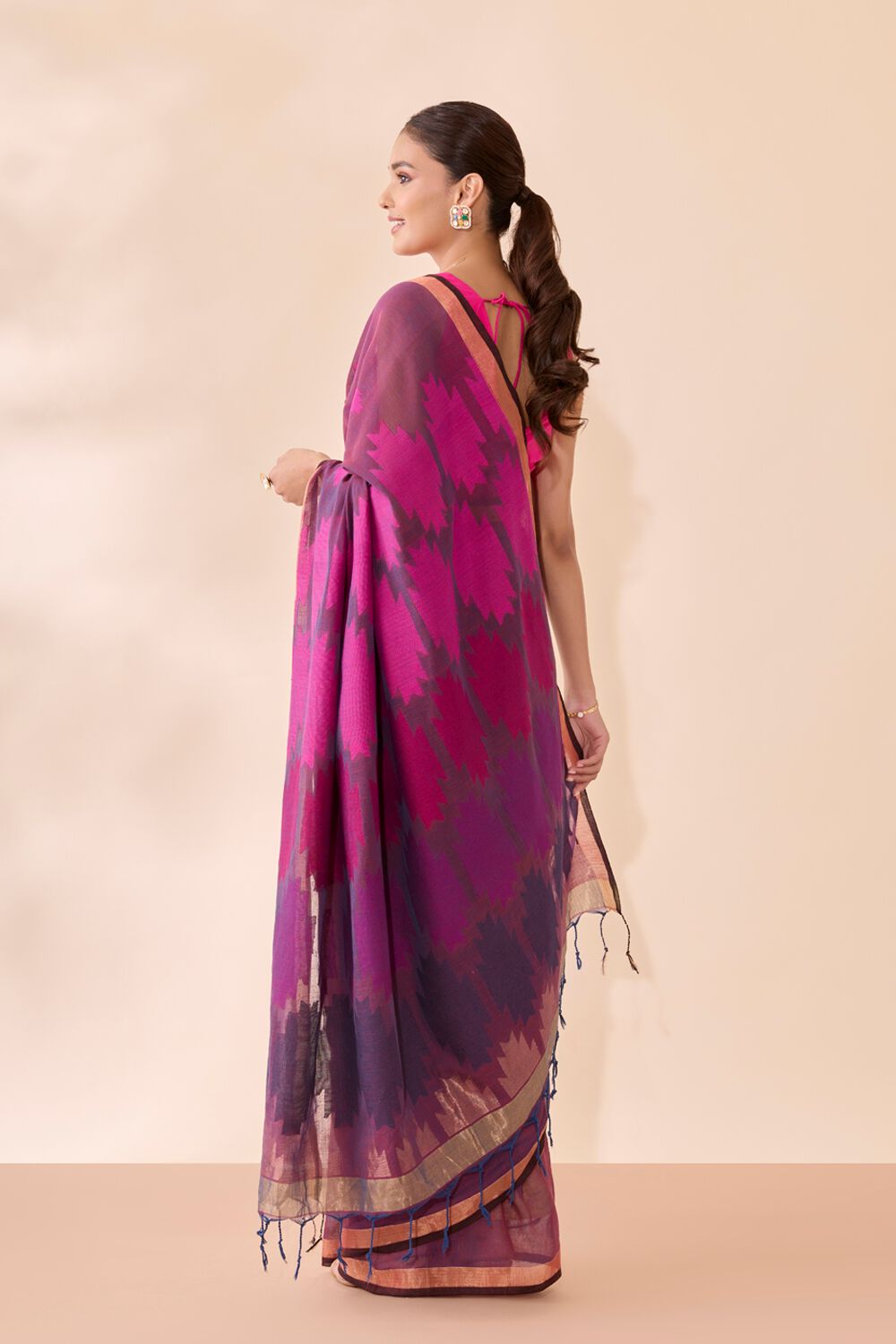 Purple Woven Pure Cotton Bengal Saree image number null