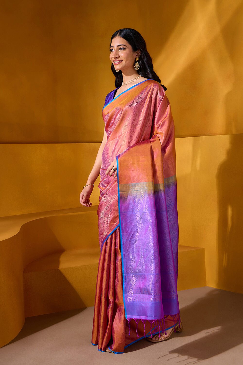 Pink Woven Pure Soft Silk Saree image number null