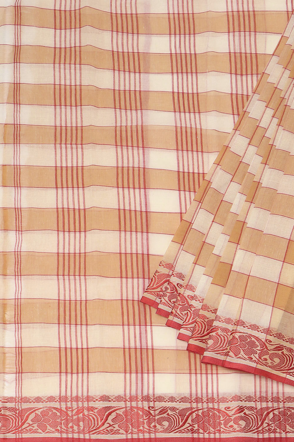 Beige Pure Cotton Bengal Saree image number null