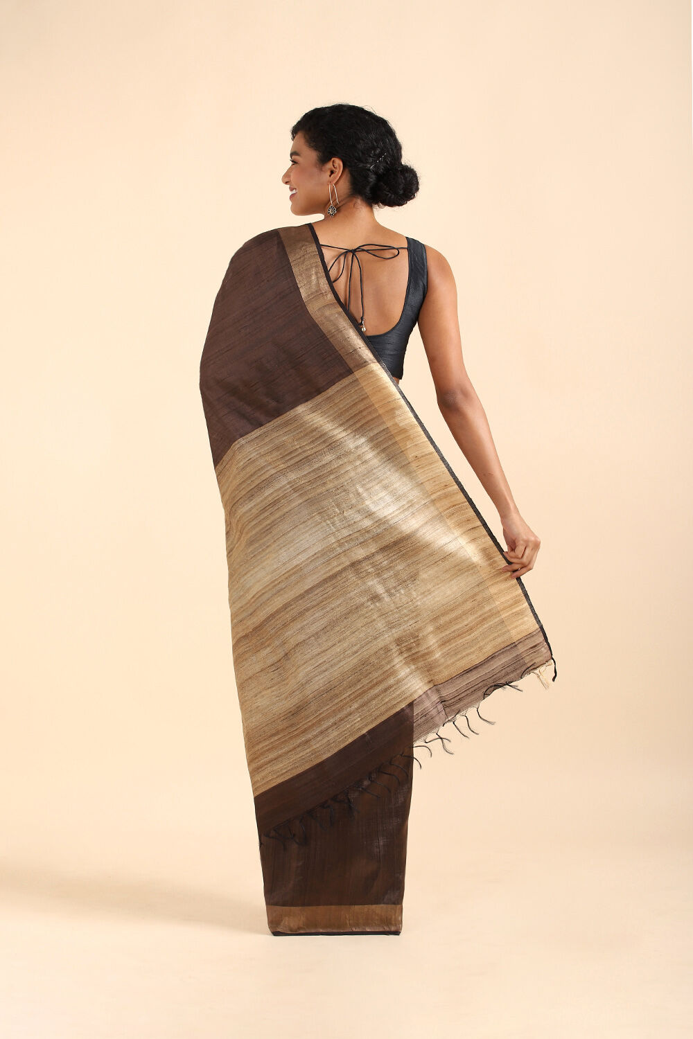 Brown Pure Tussar Silk Bhagalpuri Saree image number null