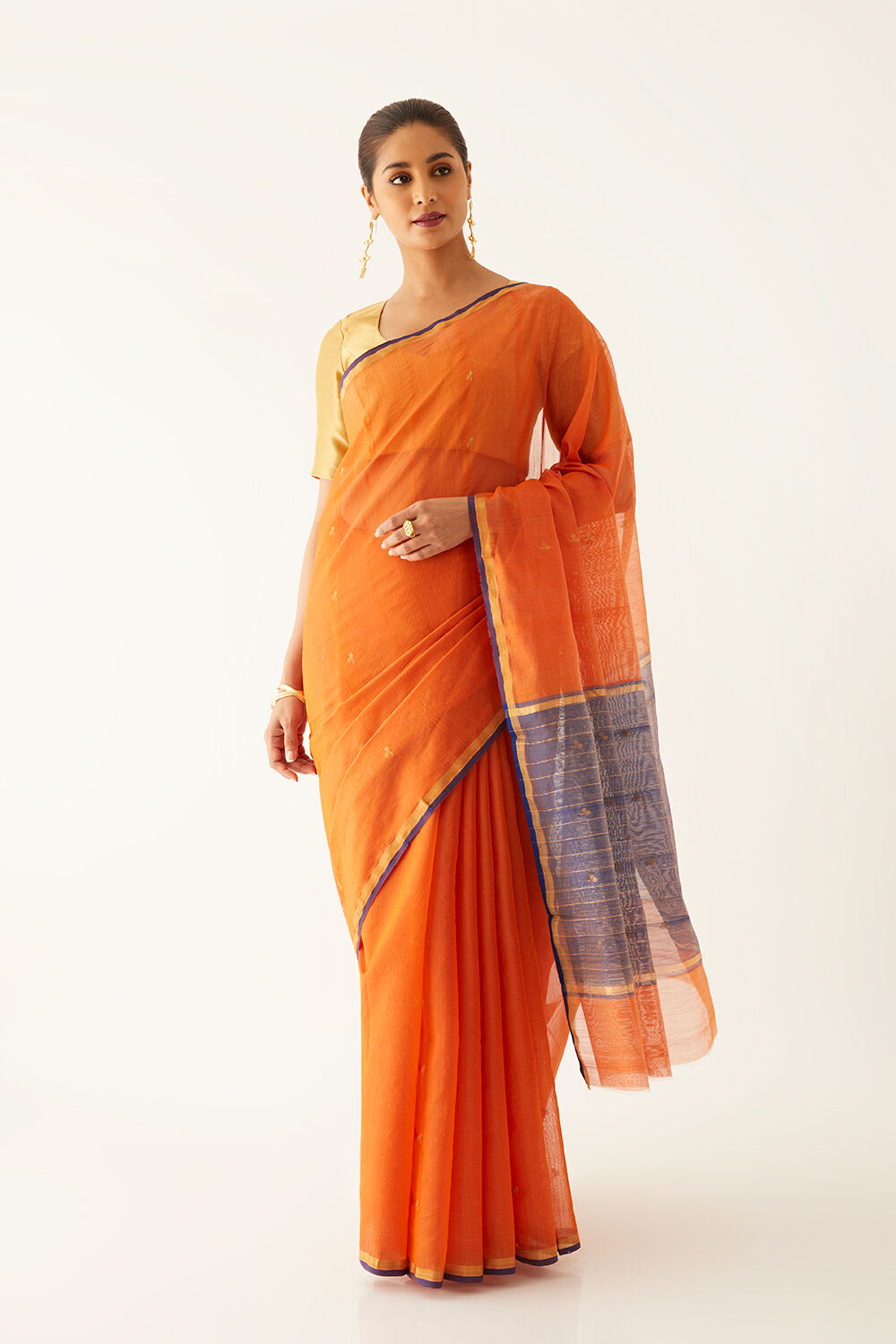 Orange Pure Silk Cotton Chanderi Saree image number null