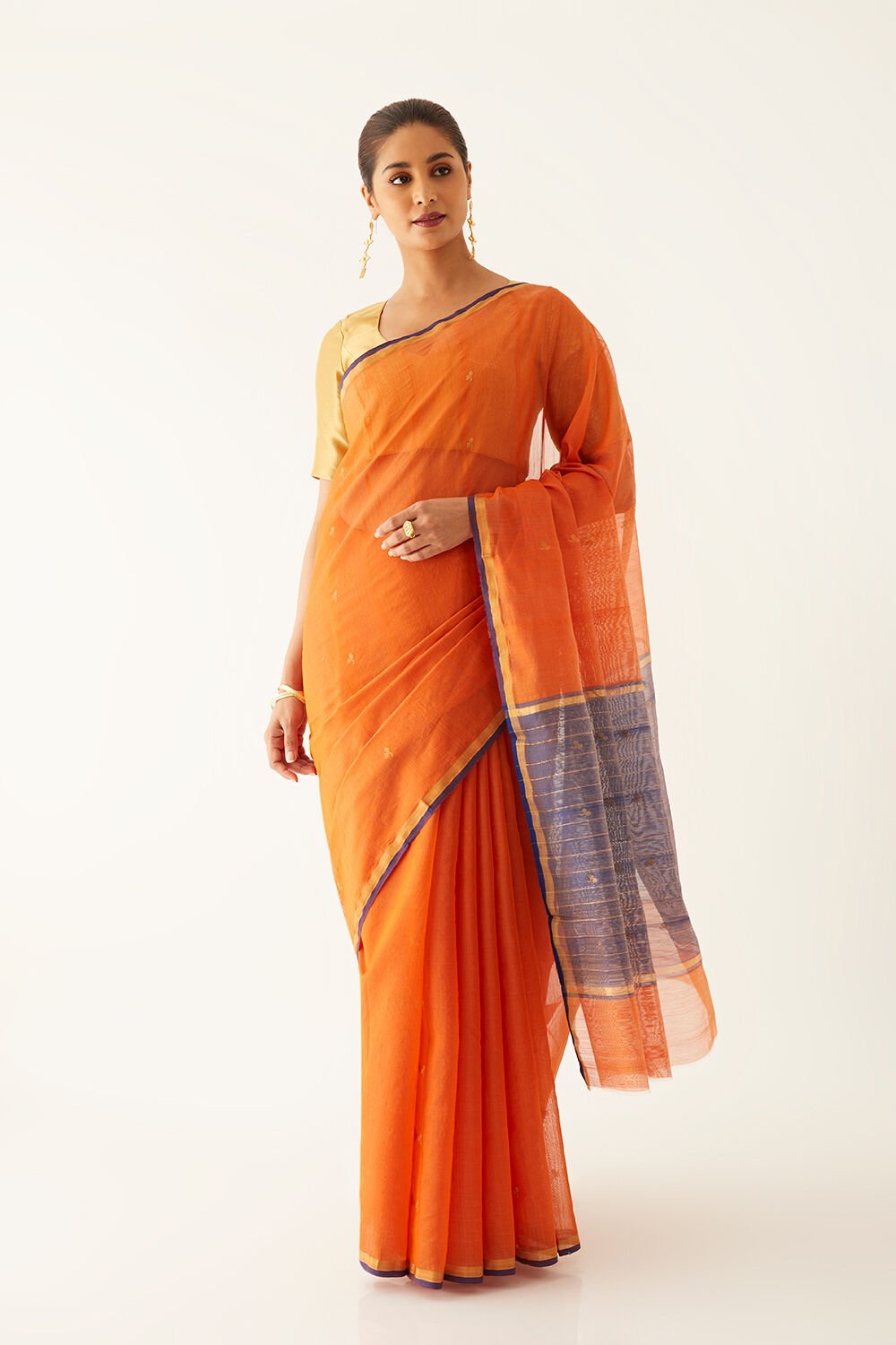 Orange Pure Silk Cotton Chanderi Saree image number null