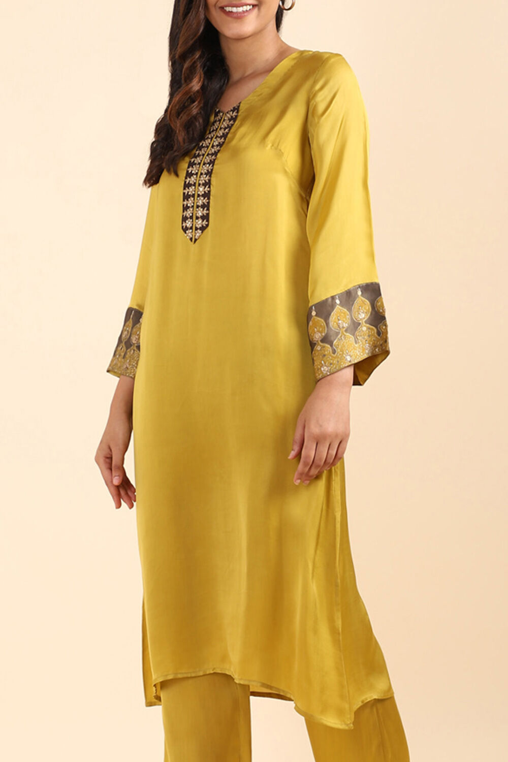 Yellow Viscose Embroidered Kurta Set image number null