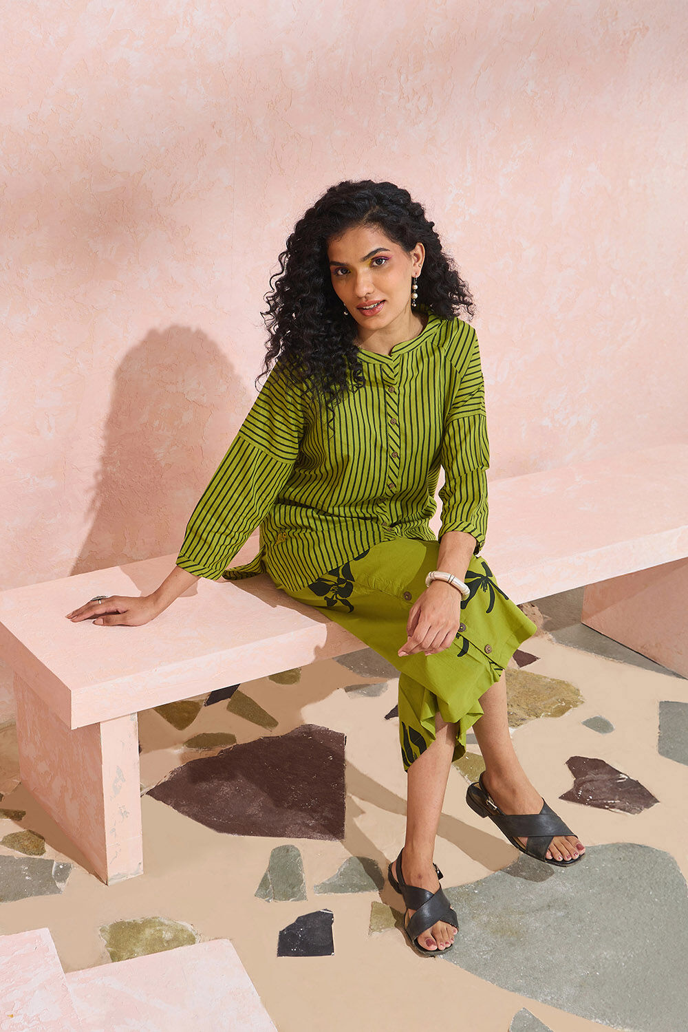 Green Screen Printed Pure Cotton Kurta Set image number null
