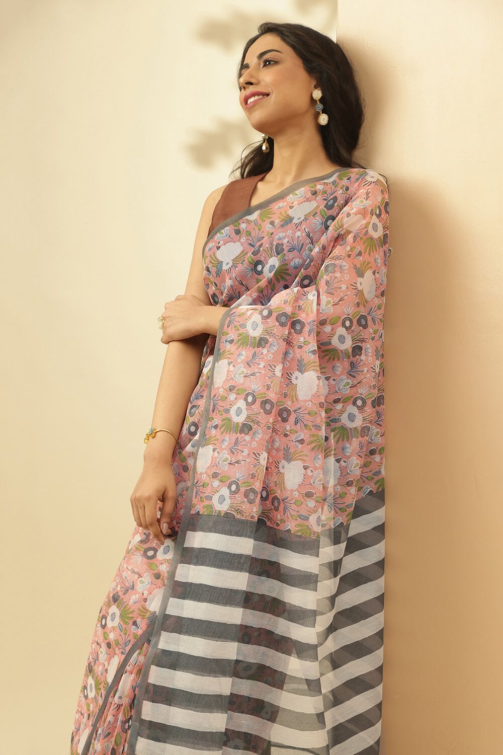 Light Orange Screen printed Pure Silk Cotton Saree image number null