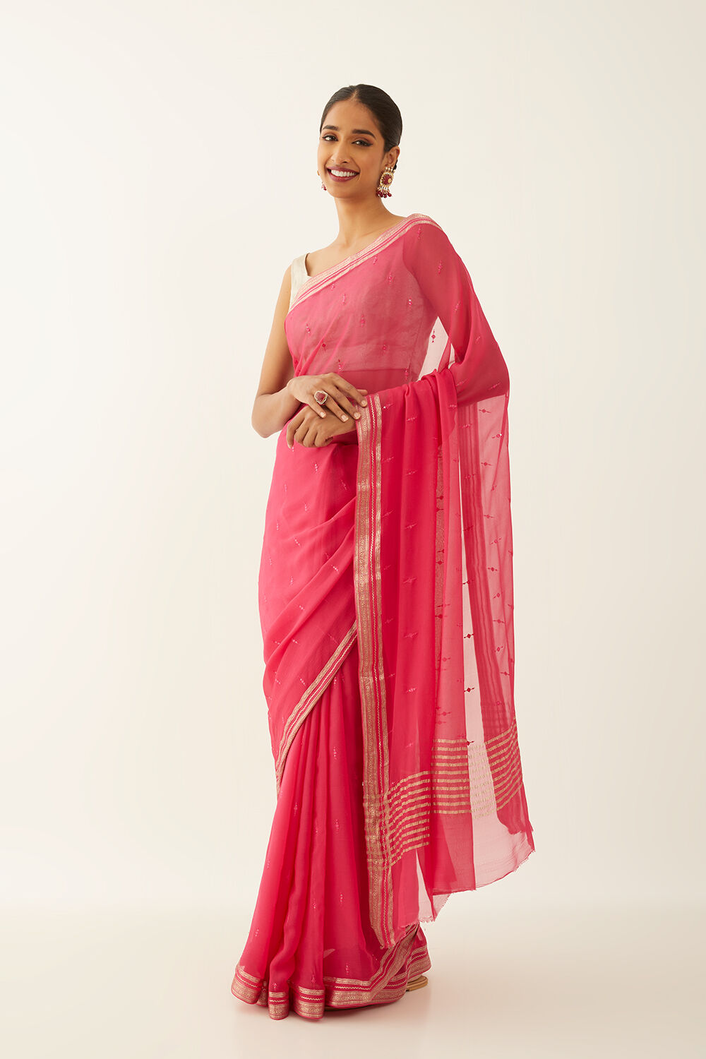 Pink Pure Chiffon Embroidered Saree image number null