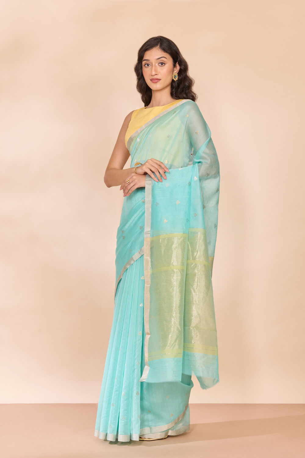 Light Blue Woven Pure Silk Cotton Chanderi Saree image number null