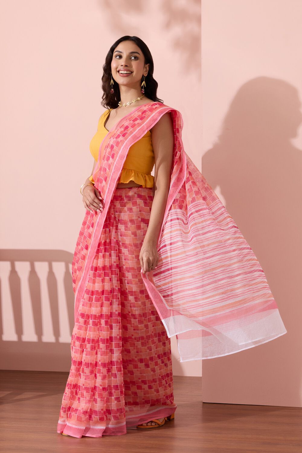 Pink Rajasthan Screen Printed Pure Cotton Kota Saree image number null