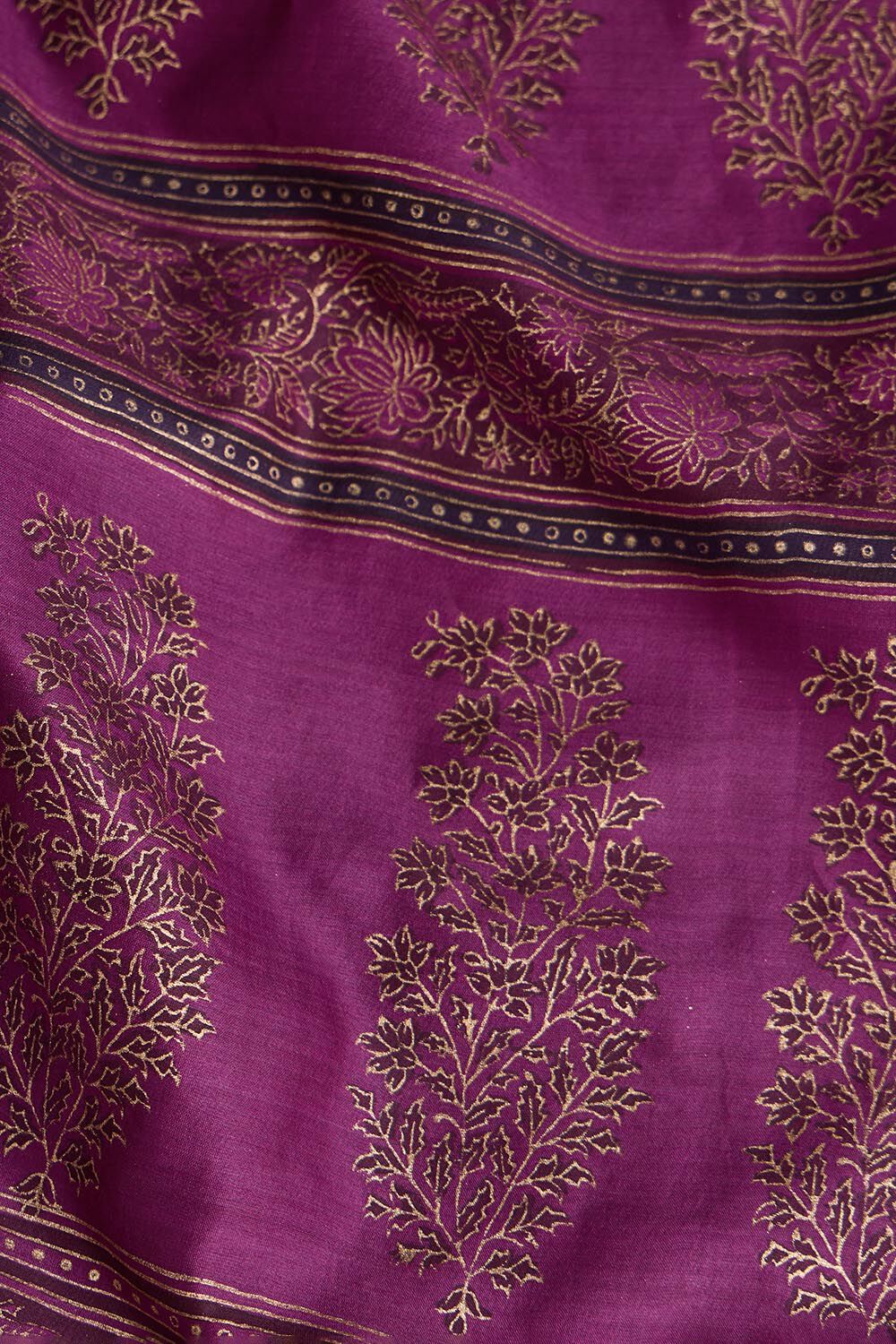 Purple Rajasthan Pure Silk Cotton Printed Sanganeri Saree image number null