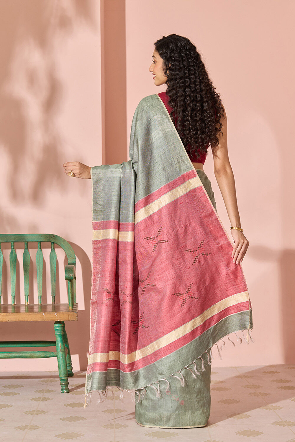 Dark Green Woven Pure Tussar Silk Bhagalpur Saree image number null