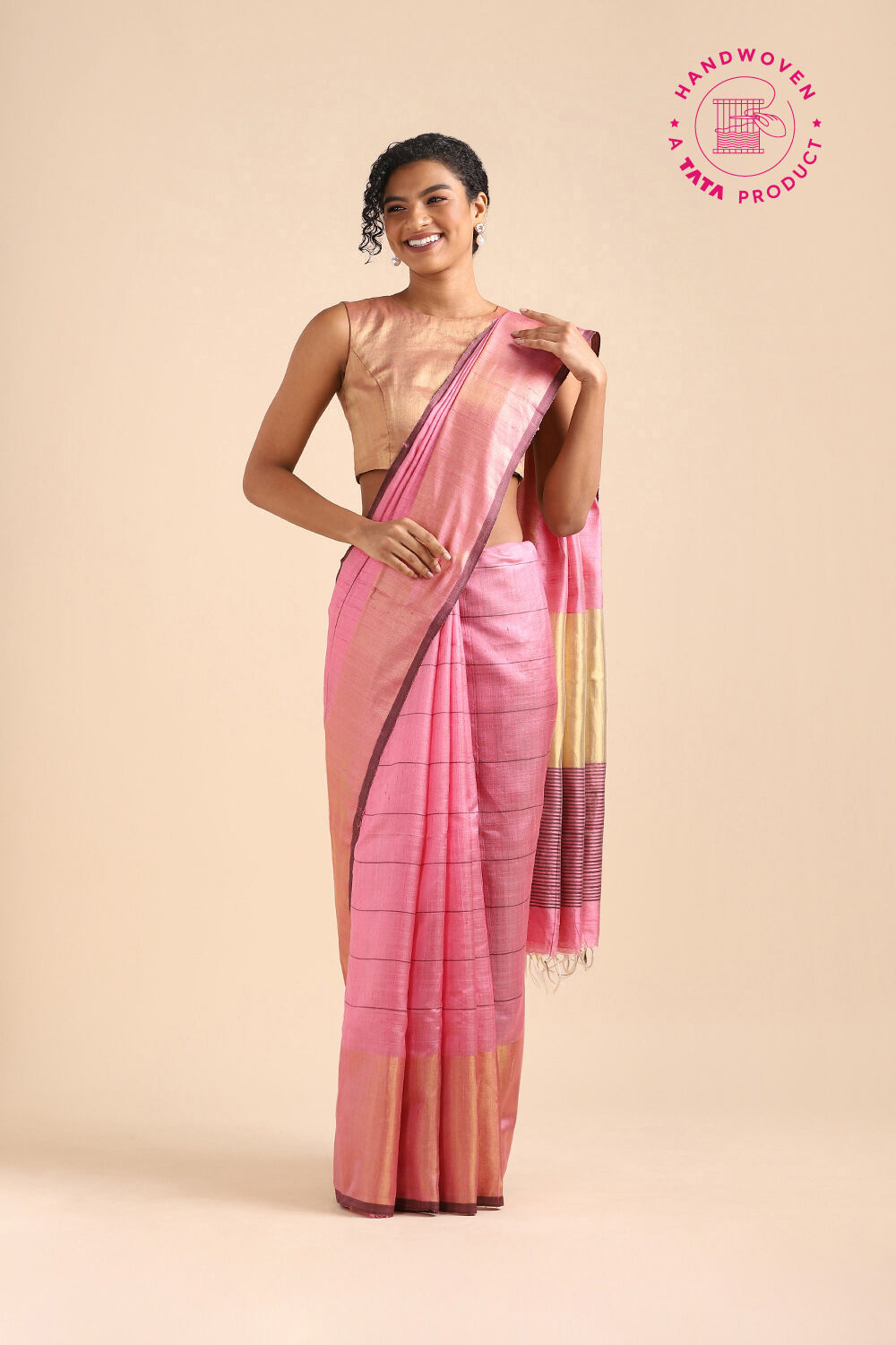 Light Pink Pure Tussar Silk Bhagalpuri Saree image number null