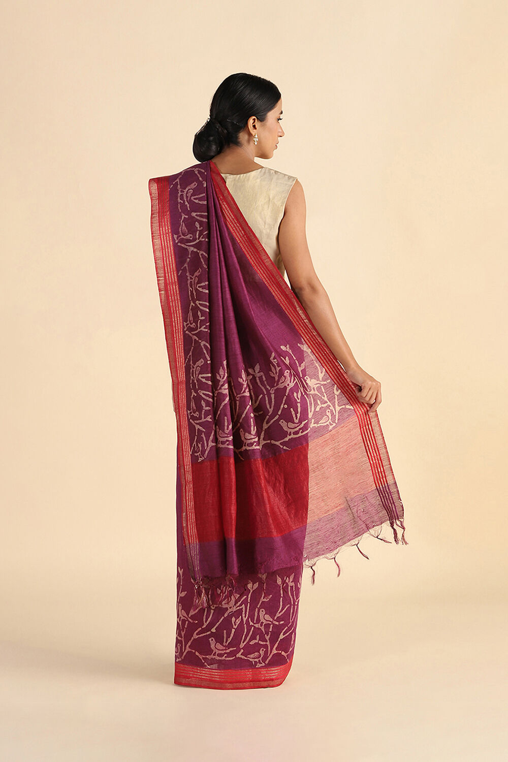 Purple Hand Blockprinted Pure Tussar Vanya Saree image number null