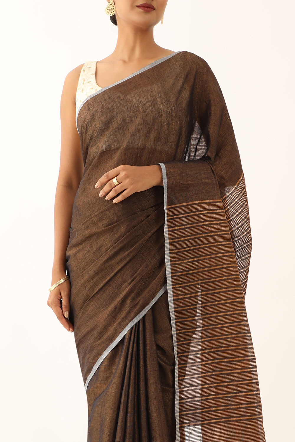 Black Tissue Cotton Woven Bengal Saree image number null