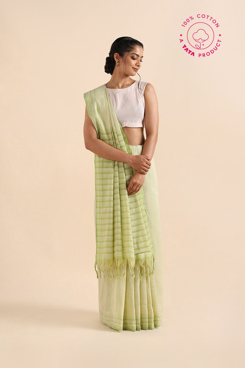 Light Green Pure Cotton South Saree image number null