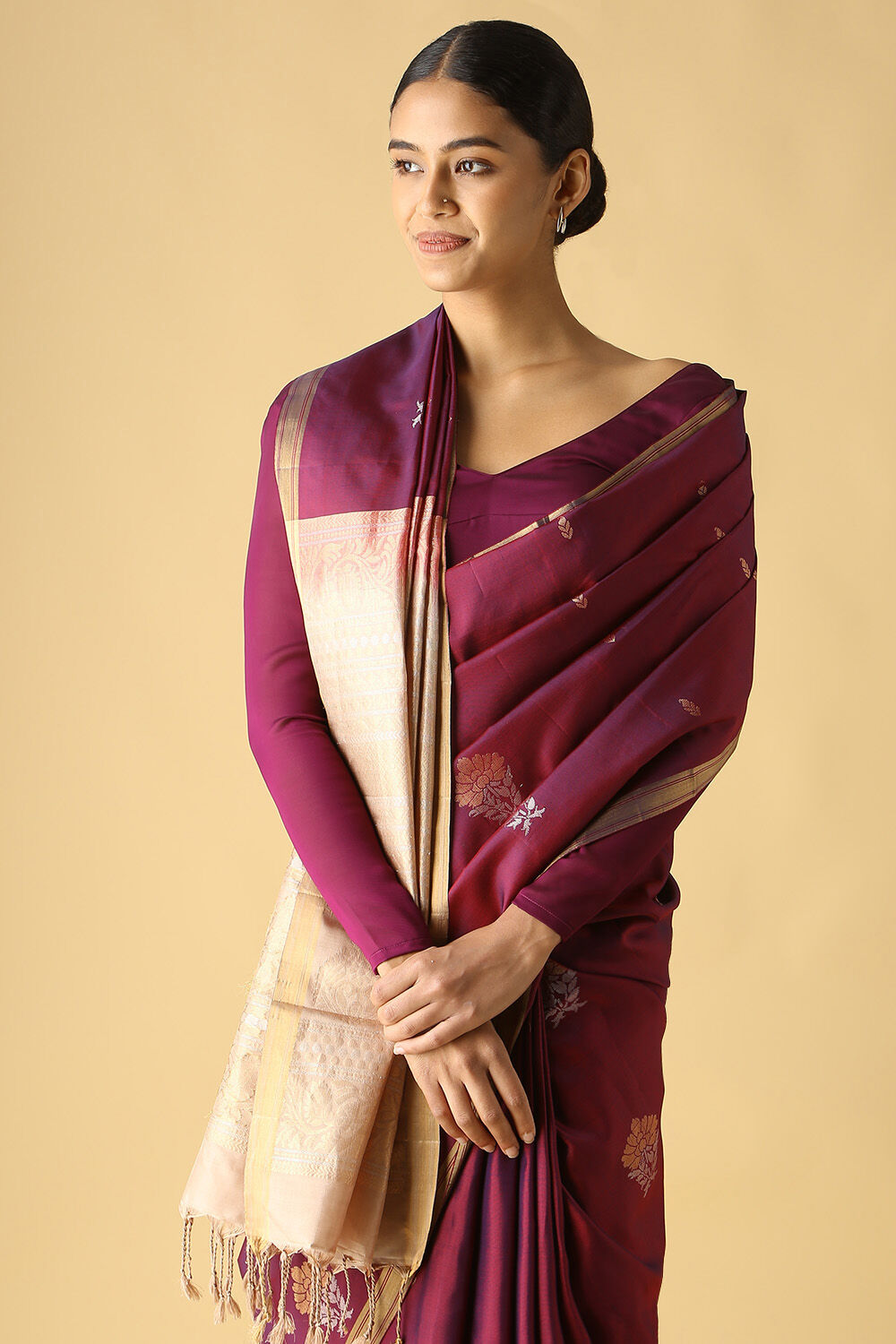 Dark Pink Pure Silk South Saree image number null