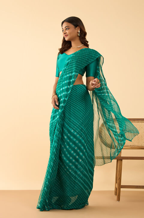 Green Pure Silk Georgette Tie And Dye-Lehariya Saree
