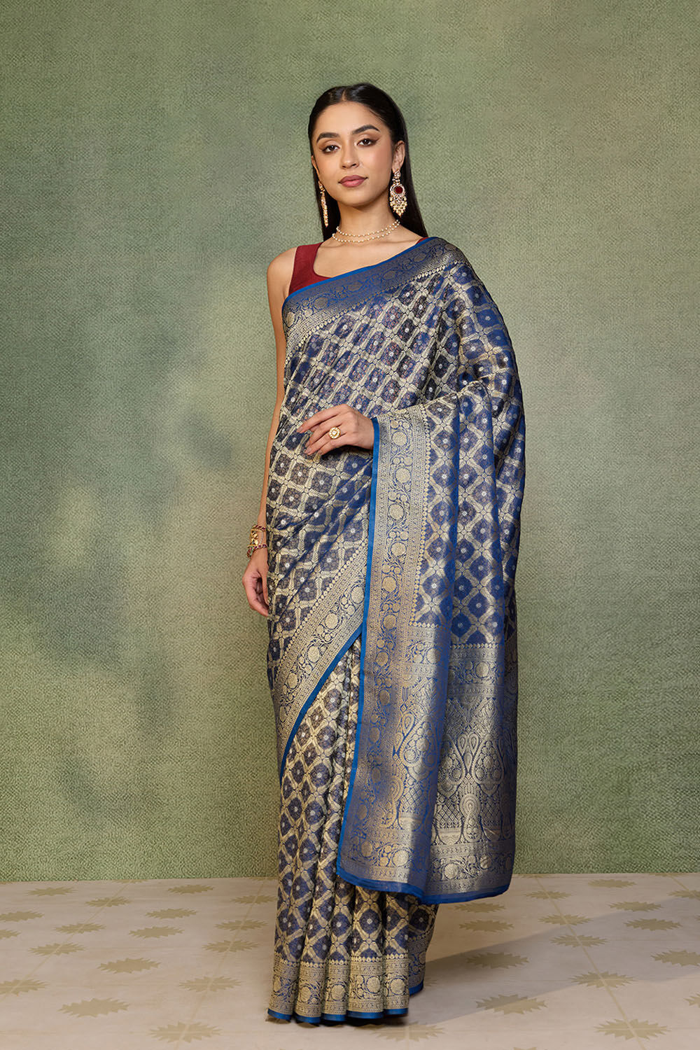 Blue   Woven Viscose Tissue Saree image number null