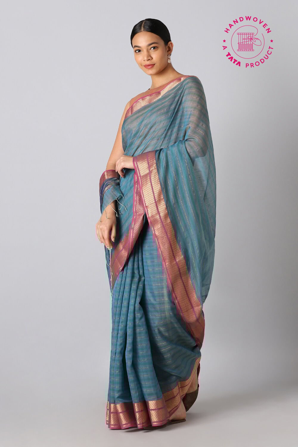Light Blue Pure Silk Cotton Maheswari Saree image number null