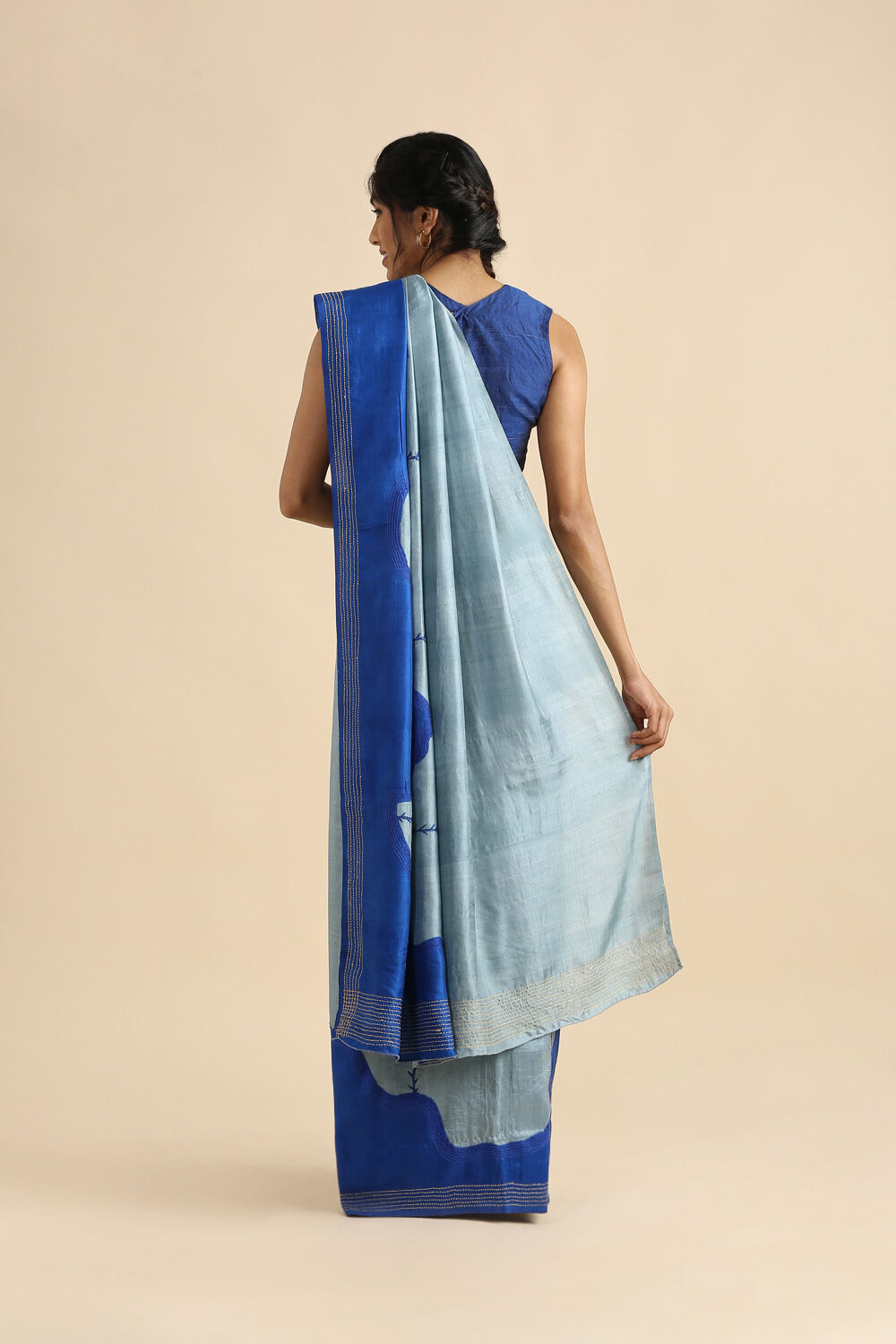 Blue Pure Silk Kantha Saree image number null