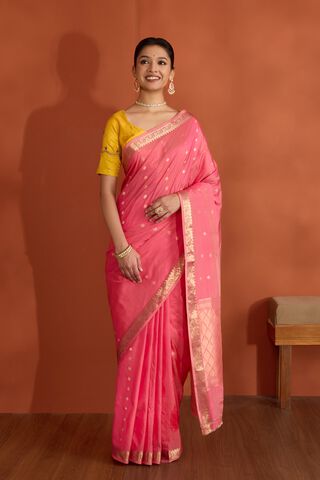 Pink Silk Viscose Cutwork Banaras Inspired Design Saree thumbnail image number null