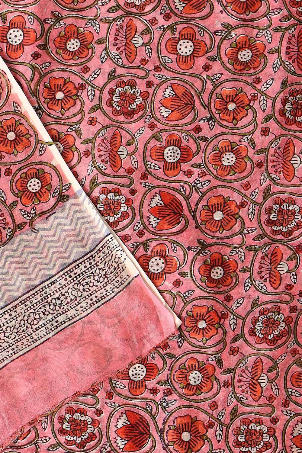 Pink Block Printed Silk Cotton Suit image number null