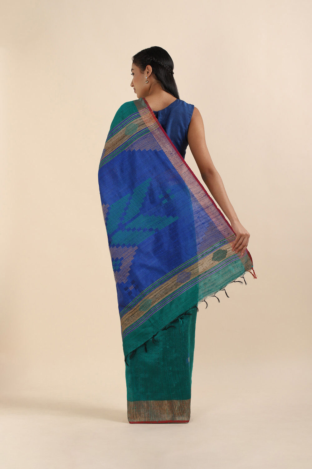 Green Pure Tussar Silk Bhagalpuri Saree image number null