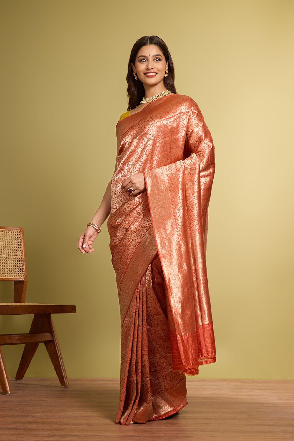 Orange Pure Silk Brocade Banarasi Saree image number null
