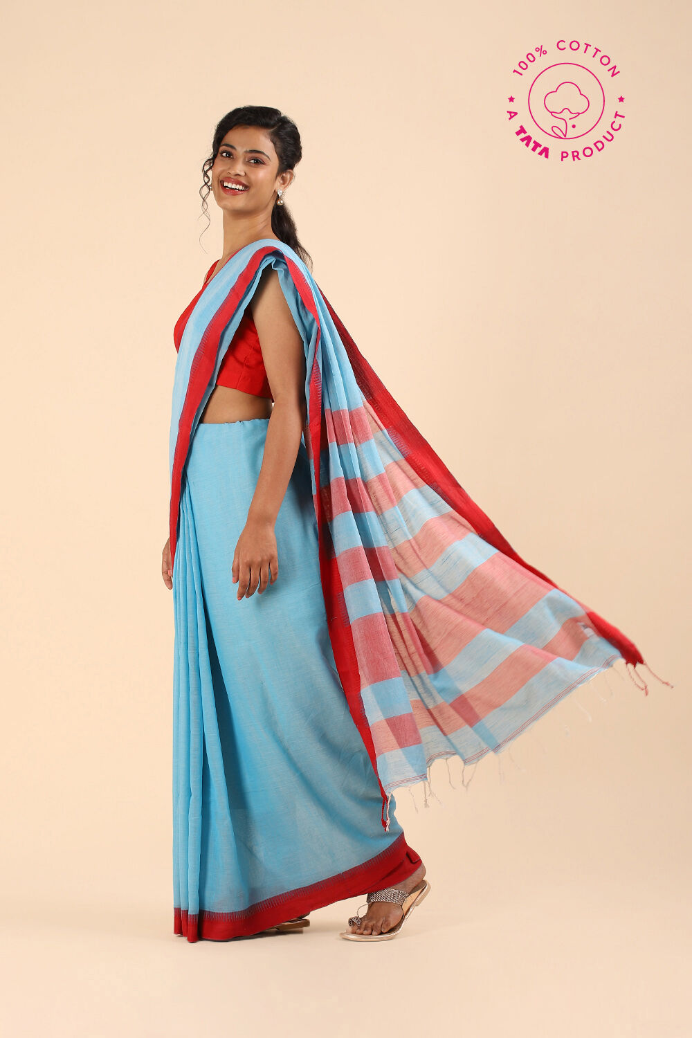 Light Blue Pure Cotton Bengal Saree image number null