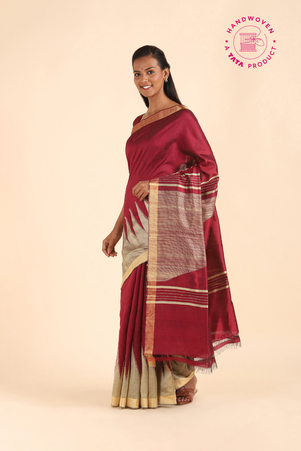 Dark Red Pure Silk Woven Saree image number null